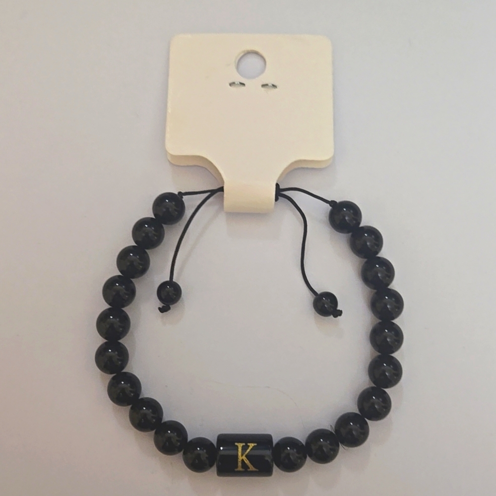 Obsidian Gem Stone Letter K